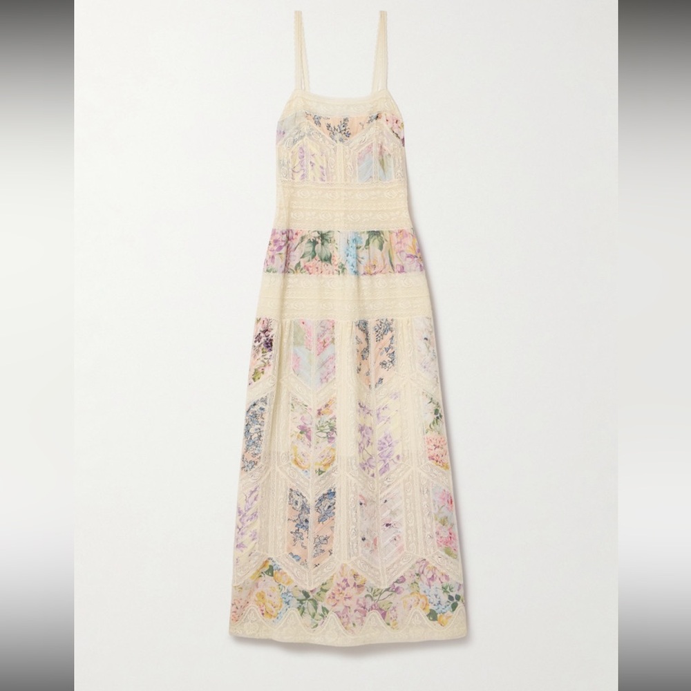 Zimmermann Halliday Floral Lace Inset Cotton Slipdress Size 1 NWT
